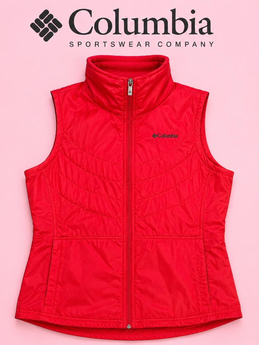 Columbia Red Quilted Sleeveless Jacket Vest Preppy
